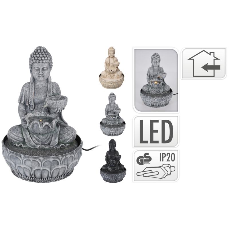 Fontána pokojová s LED osvětlením 29 cm Budha černá