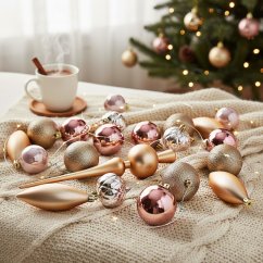 Set de adornos navideños 19 piezas rosa dorado