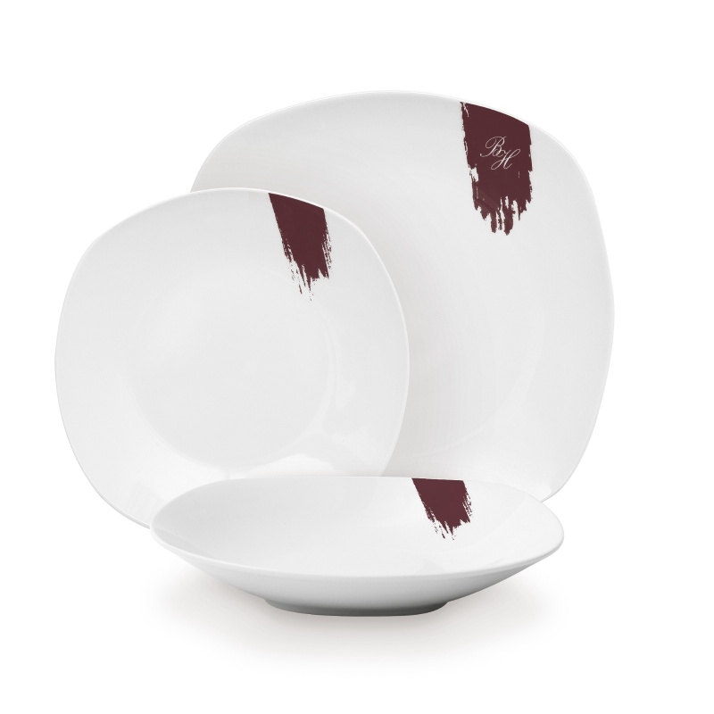 Jídelní sada talířů 18 ks Leonardo Collection bílá-bordó