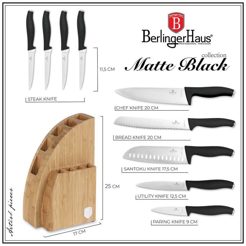 Set cutite cu suport BAMBOO 10 buc Colectia Matte Black