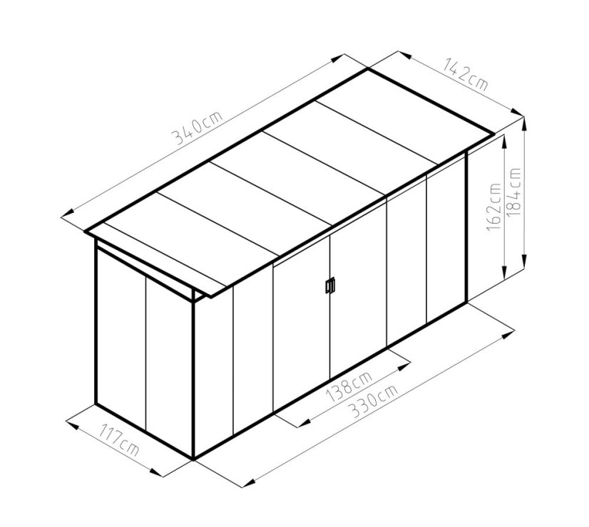 Cabana de grădină G21 GRAH 483 – 340 x 142 cm, gri metalizat