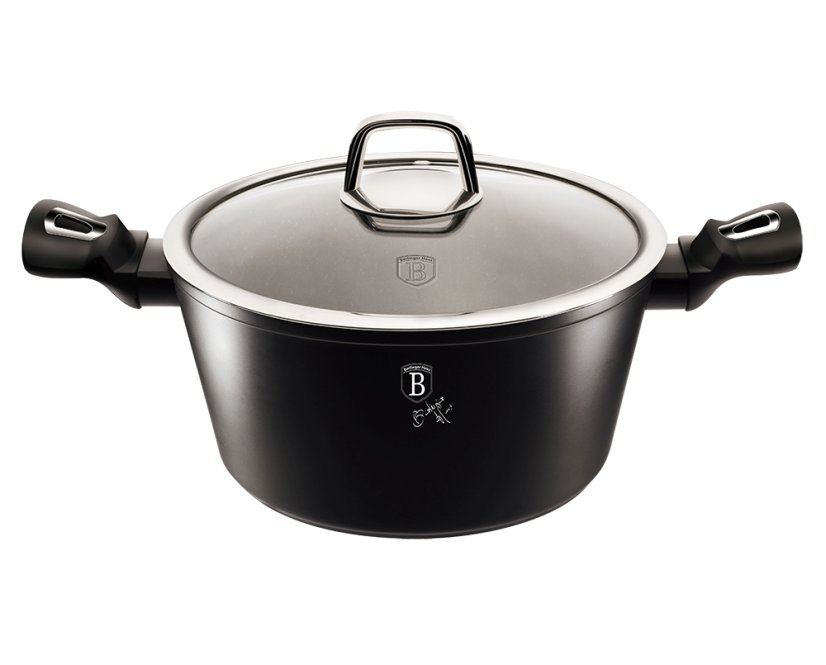 Caserola cu capac cu suprafata de marmura 20 cm Colectia Black Silver