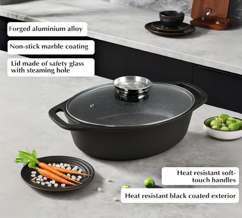 Pekáč s mramorovým povrchem a dochucovací poklicí Marburg 32cm