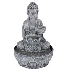 Fontána izbová s LED osvetlením 29 cm Budha šedá