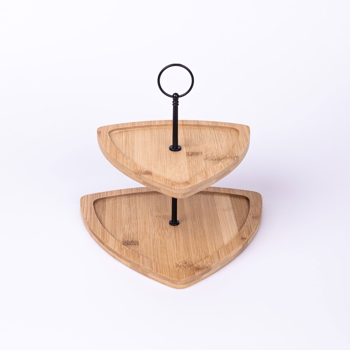 Etažér drevený 2 poschodia trojuholník 23,5 cm