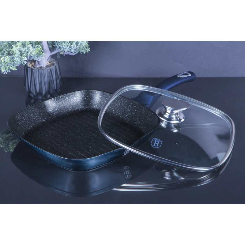 Grilovací pánev s mramorovým povrchem a poklicí 28 cm Aquamarine Metallic Line