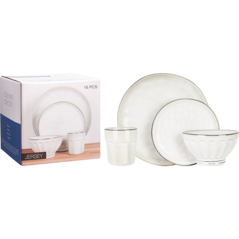 Jídelní sada 16 ks kamenina krémová