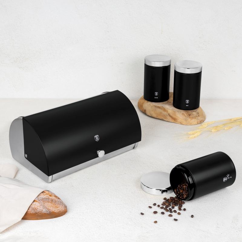 Chlebník a sada dóz na potraviny 4 ks Matte Black Collection