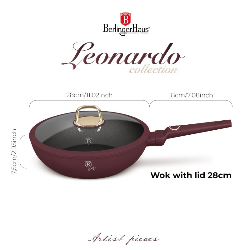 Pánev wok s poklicí a titanovým povrchem 28 cm Leonardo Collection