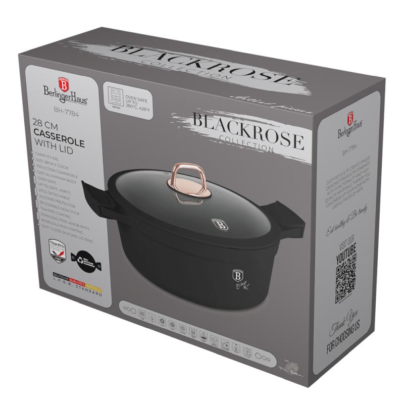 Caserolă cu înveliș și capac din titan 28 cm Colecția Black Rose