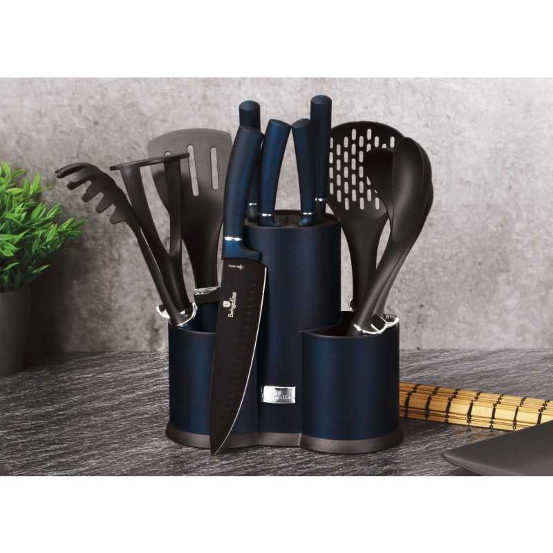 Sada nožů a kuchyňského náčiní ve stojanu 12 ks Aquamarine Metallic Line