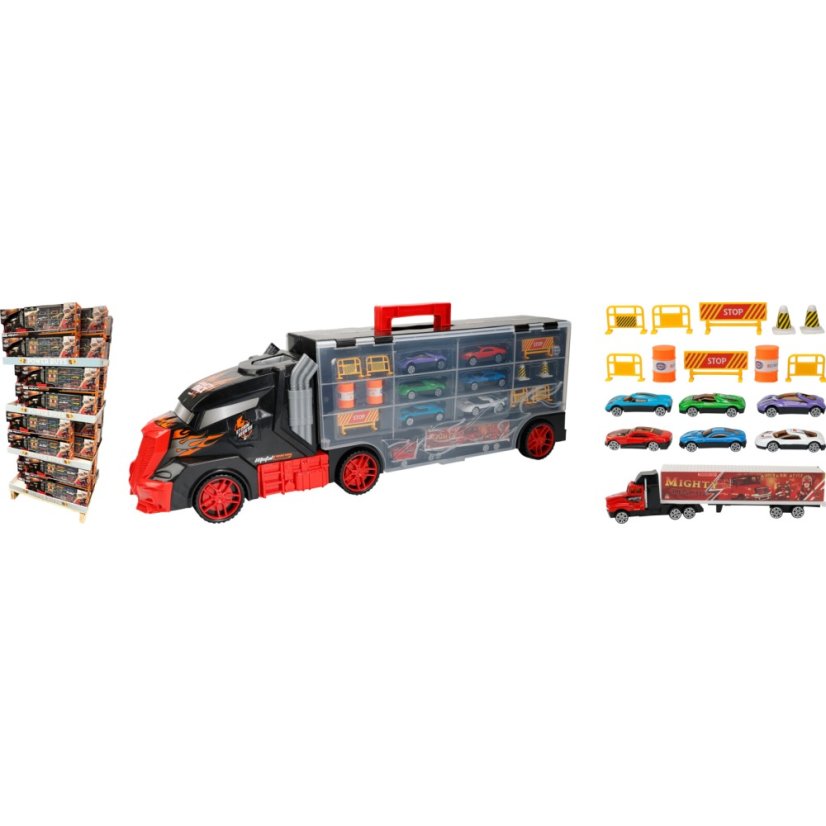 Camion joc caz set de mașini și semne de circulație 17 buc