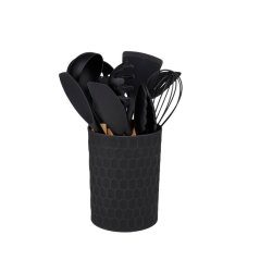 Kuchyňské náčiní s bambusovou rukojetí ve stojanu 12 ks 32 cm černá Kuchyňské náčiní s bambusovou rukojetí ve stojanu 12 ks 32 cm černá