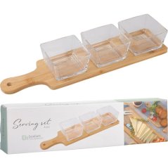 Servírovací misky na bambusovém podnose sada 4 ks Servírovací misky na bambusovém podnose sada 4 ks