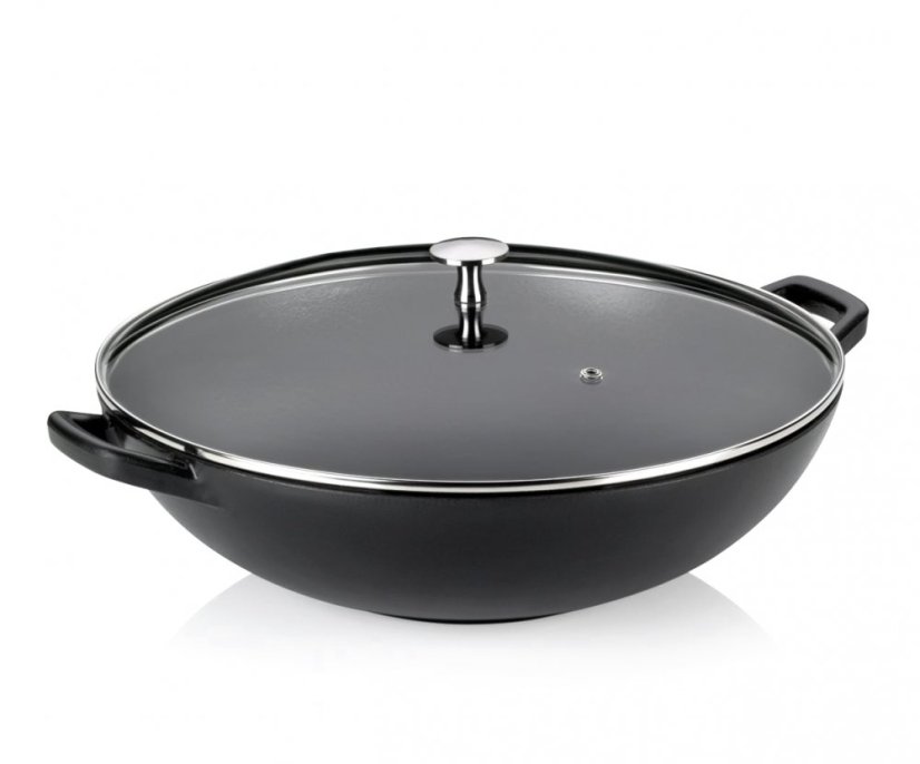 Wok litinový s poklicí CALIDO 36 cm černá