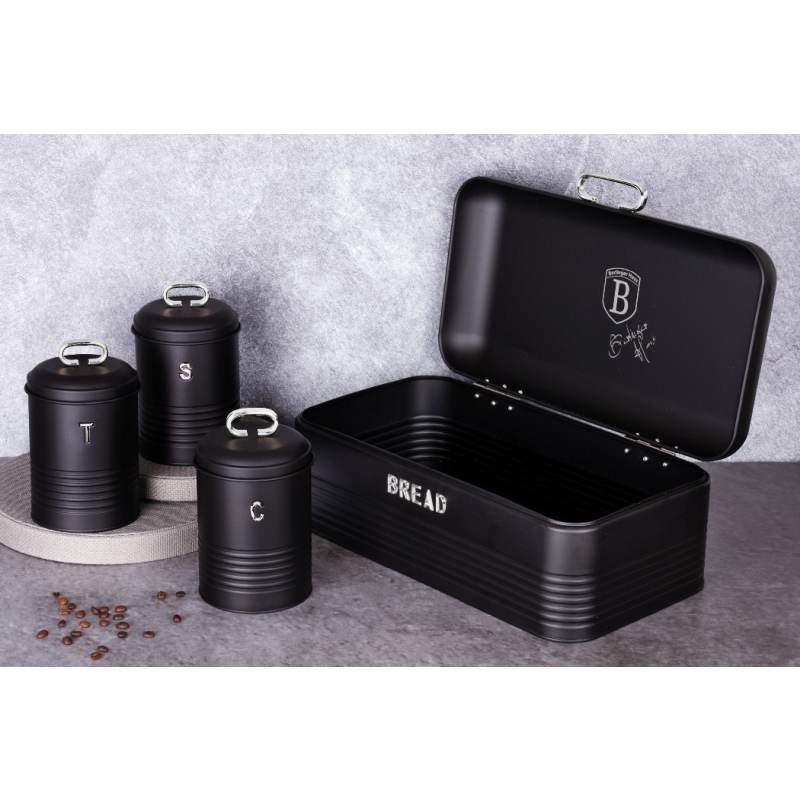 Chlebovka a dóza na potraviny sada 4 ks Matte Black Collection