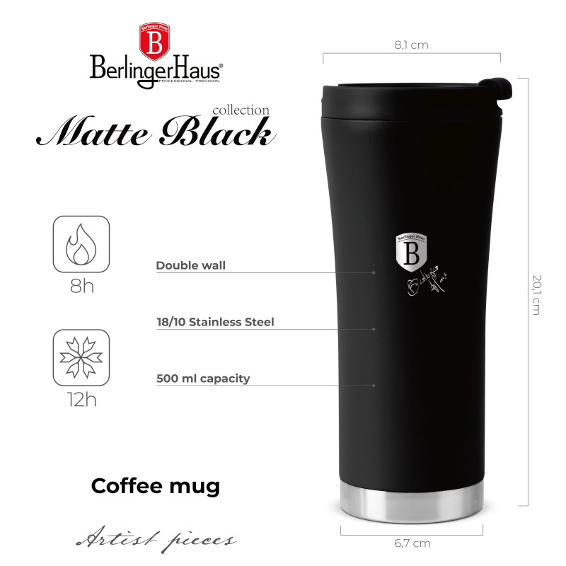 Cană termos din oțel inoxidabil cu pereți dubli 0,5 l Colecția Matte Black