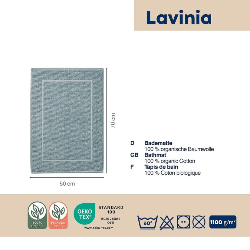 Alfombrilla de baño Lavinia 100% algodón orgánico 50 x 70 cm azul