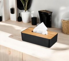 Box na kapesníky s bambusovým víkem 26 x 13 cm černá Box na kapesníky s bambusovým víkem 26 x 13 cm černá