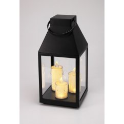 Čierny lampáš s 3 LED sviečkami 35 cm
