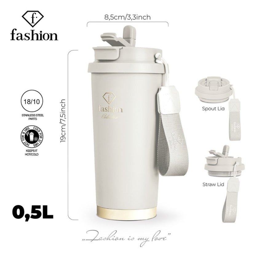 Nerezový termohrnek na kávu i čaj 0,5 l Cream Gold Collection