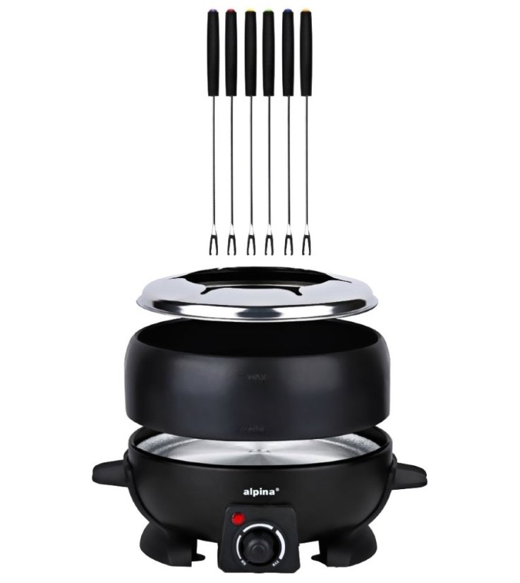 Elektrické fondue + 6 vidliček 2,3 l černá