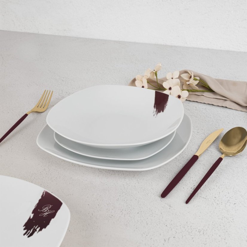 Jídelní sada talířů 18 ks Leonardo Collection bílá-bordó