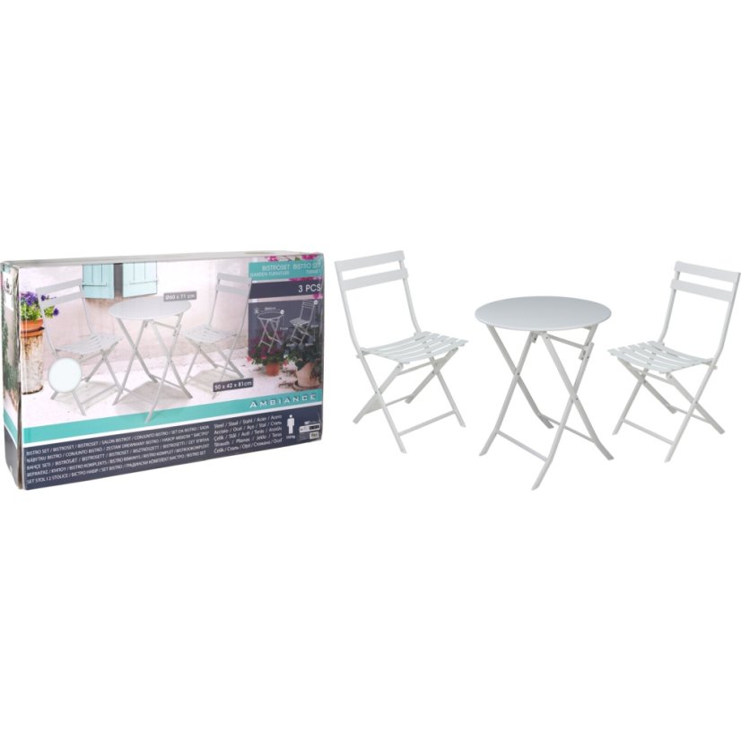 Set mobilier de grădină 2x scaune + 1x masă metal alb