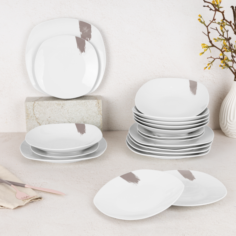 Jídelní sada talířů 18 ks Taupe Collection bílá-šedá