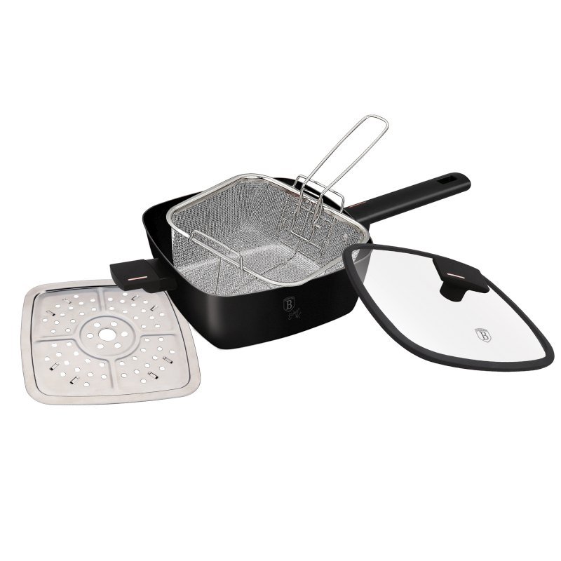 Pánev čtvercová s napařovačem a košíkem 24x24x9 cm s titanovým povrchem Monaco Collection