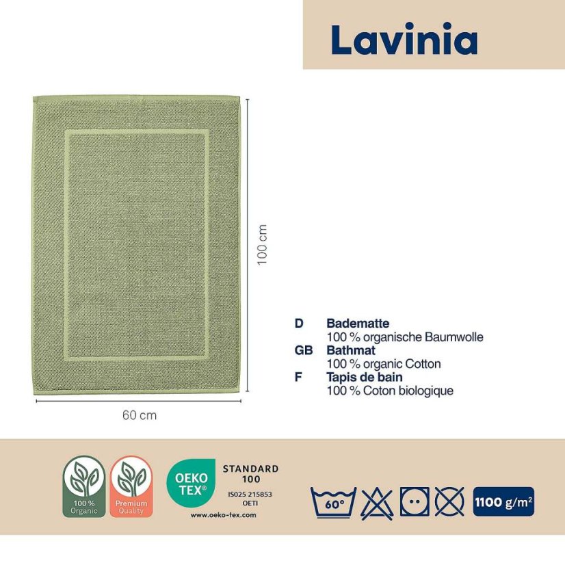 Alfombrilla de baño Lavinia 100% algodón orgánico 60 x 100 cm verde