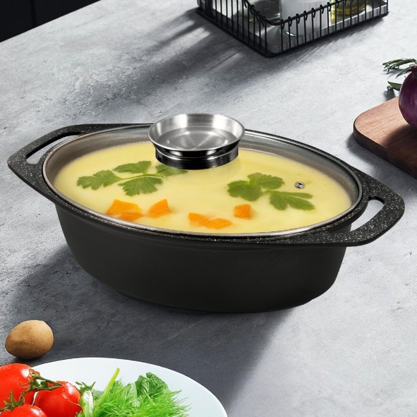 Pekáč s mramorovým povrchem a dochucovací poklicí Marburg 32cm