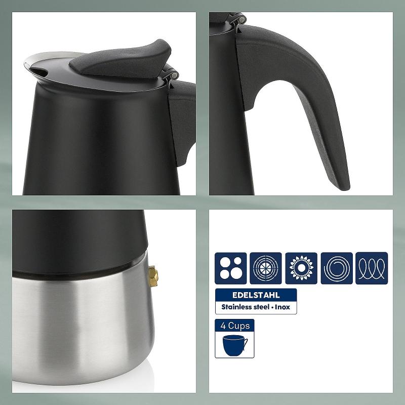 KELA Konvice na espresso Ferrara nerez černá 17,0 cm 9,0 cm 200,0 ml KL-10898