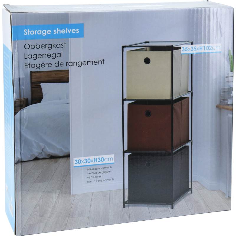 HOMESTYLING Úložný regál 3 patra s boxy textilní 102 cm KO-C80653210