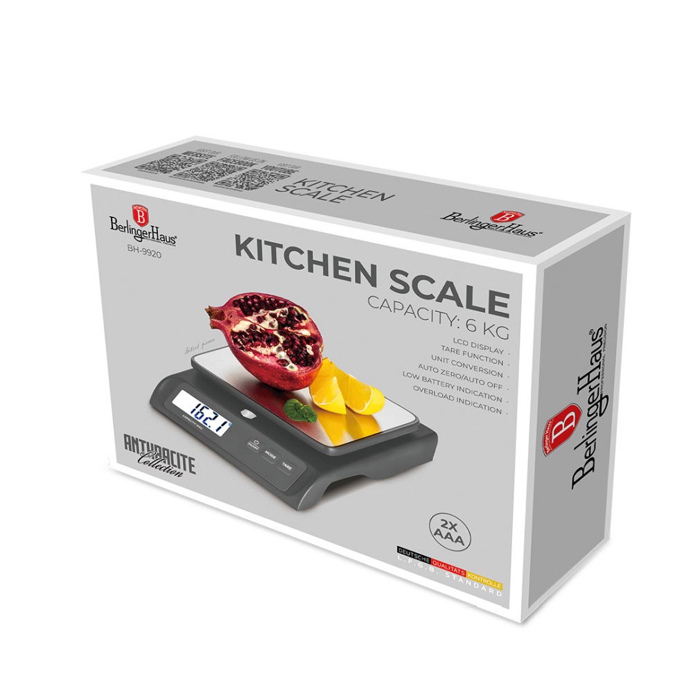 BERLINGERHAUS Kuchyňská váha digitální 6 kg Antracit collection BH-9920