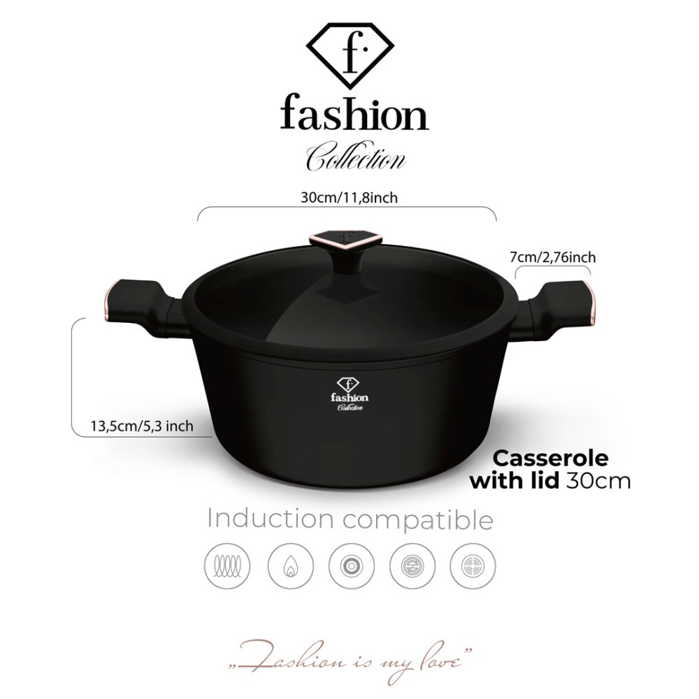 FASHION by BERLINGERHAUS Kastrol s titanovým povrchem a poklicí 30 cm Matte Black Rose Gold Collection FTV-0040