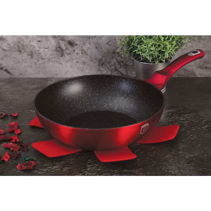 BERLINGERHAUS Panvica WOK s pokrievkou s mramorovým povrchom 28 cm Burgundy Metallic Line BH-1265