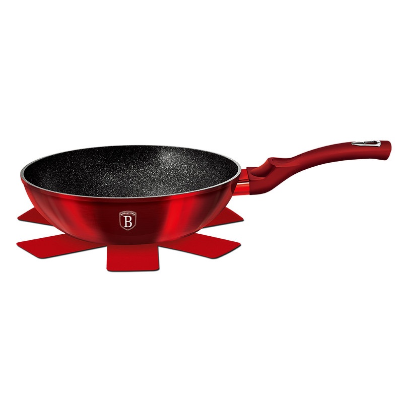 BERLINGERHAUS Panvica WOK s mramorovým povrchom 30 cm Burgundy Metallic Line BH-6166