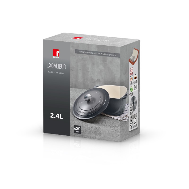 BERGNER Kastrol litinový s poklicí EXCALIBUR 20 cm šedá BG-36100-GY - thumb (4)
