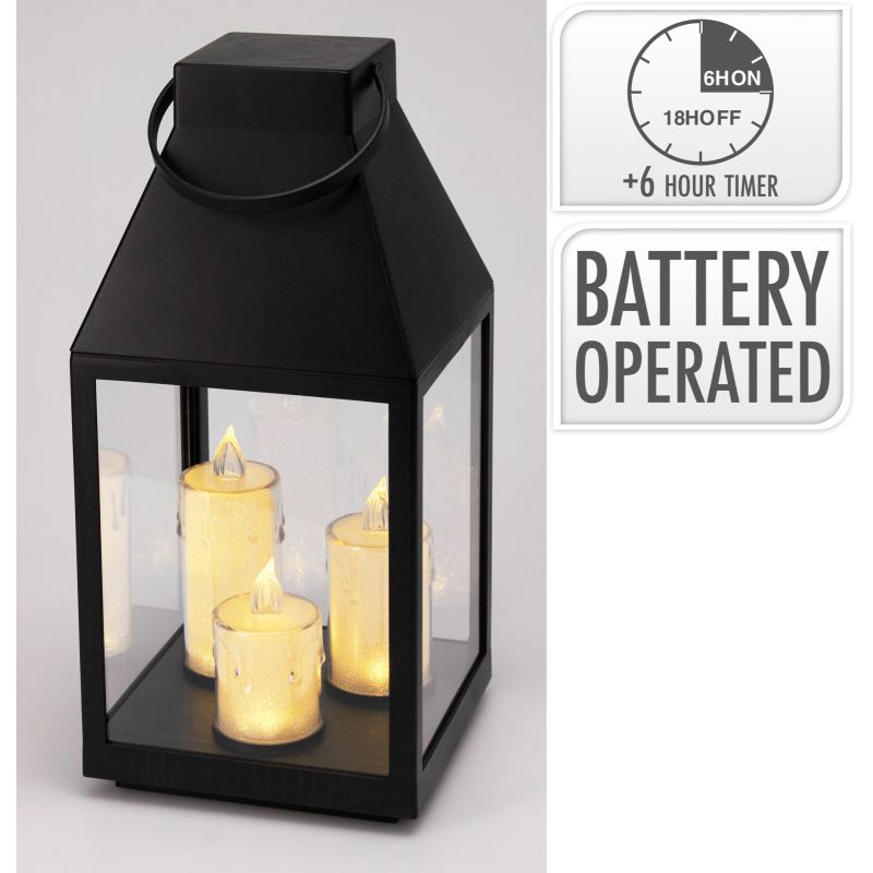 HOMESTYLING Lucerna černá s 3 LED svíčkami 35 cm KO-ANX001760