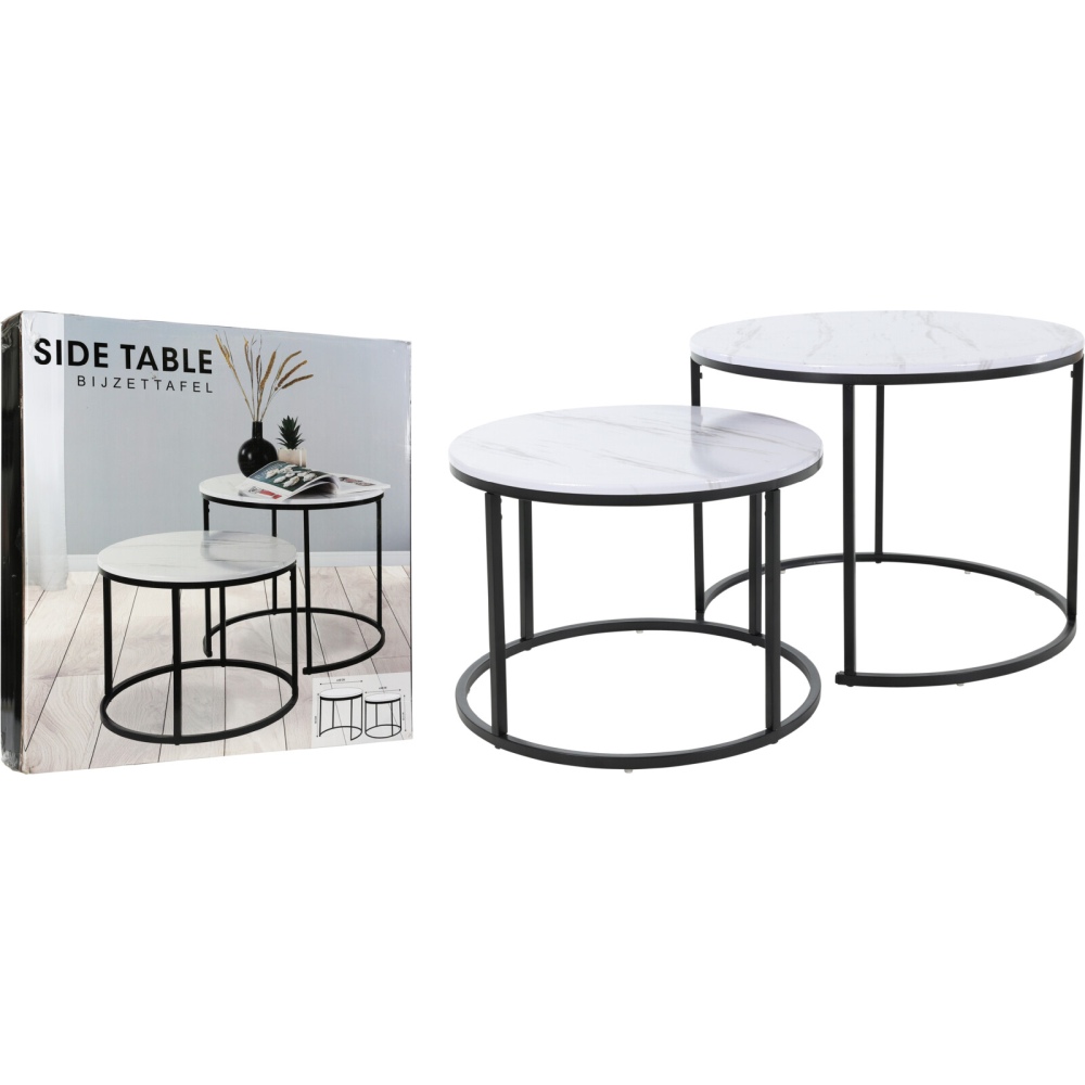 H & S COLLECTION Odkládací stolek kulatý sada 2 ks 60 / 50 cm bílá KO-MB9000020