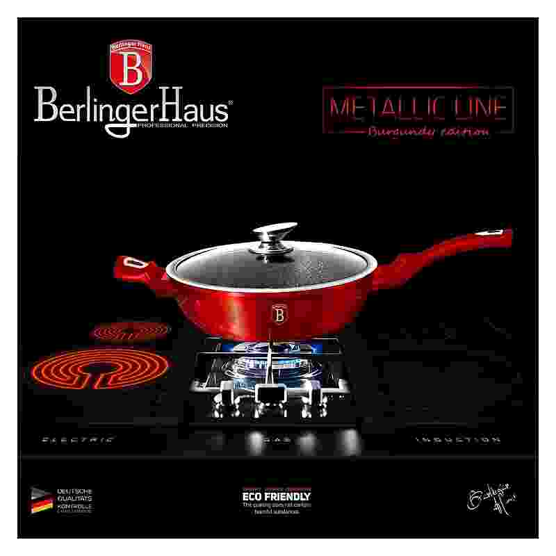 BERLINGERHAUS Panvica hlboká s mramorovým povrchom a pokrievkou 32 cm Burgundy Metallic Line BH-1261