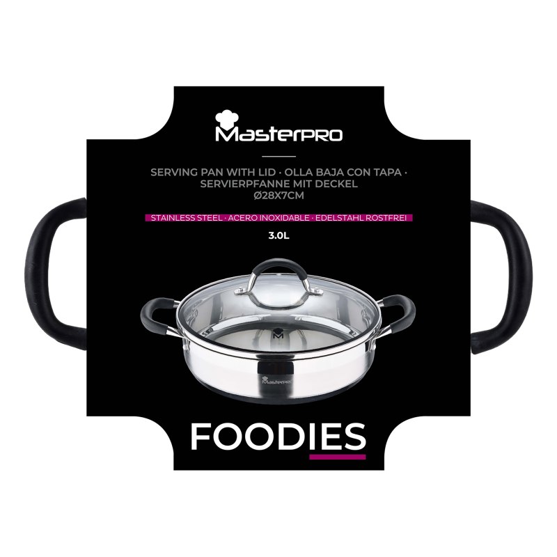MASTERPRO Servírovací pánev s poklicí nerez FOODIES 28 cm 3,8 litru BGMP-1503-BK - thumb (5)