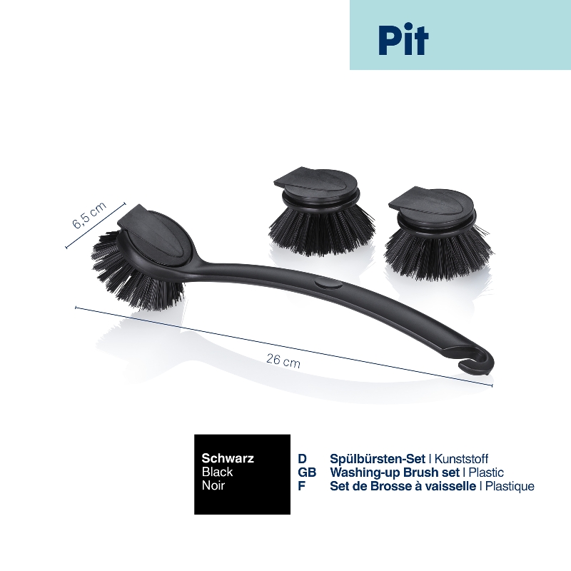 KELA Sada kartáčů na nádobí Pit plast černá 26x6,5x9,5cm KL-12158