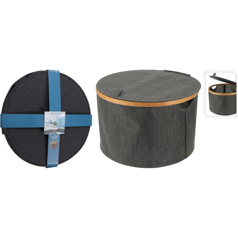 BATHROOM SOLUTIONS Koš úložný na prádlo s bambusovým okrajem kulatý 38  x  24,5 cm KO-170495160