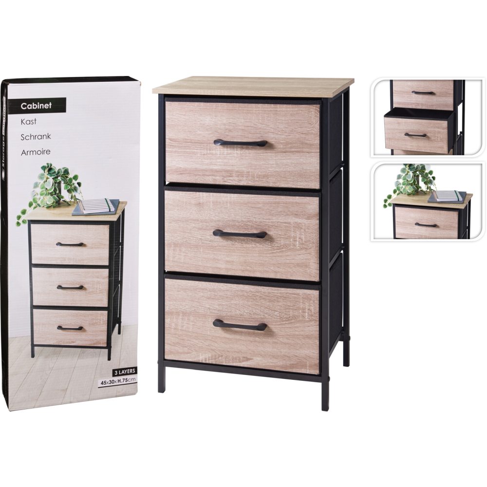 EXCELLENT HOUSEWARE Regál kovový se 3 zásuvkami 45 x 30 x 75 cm KO-BA3000020