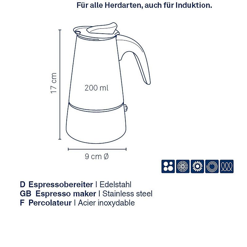KELA Konvice na espresso Ferrara nerez černá 17,0 cm 9,0 cm 200,0 ml KL-10898