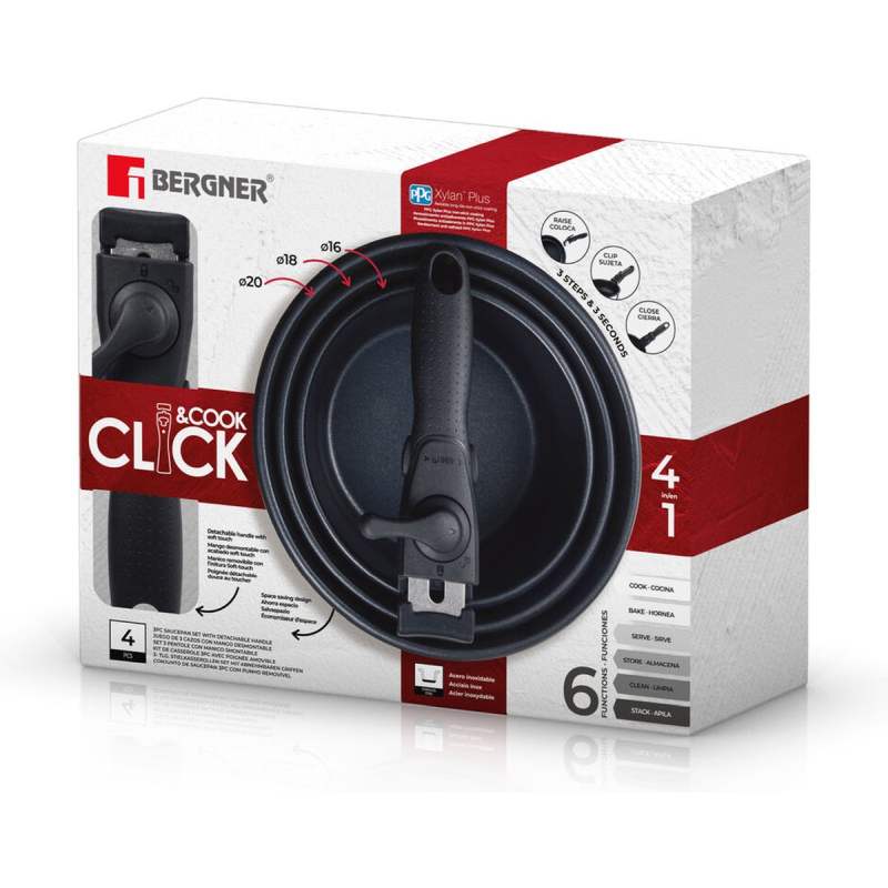 Bergner Sada pánví nerez s nepřilnavým povrchem Click&Cook 3 ks 16, 18, 20 cm BG-32293-MM