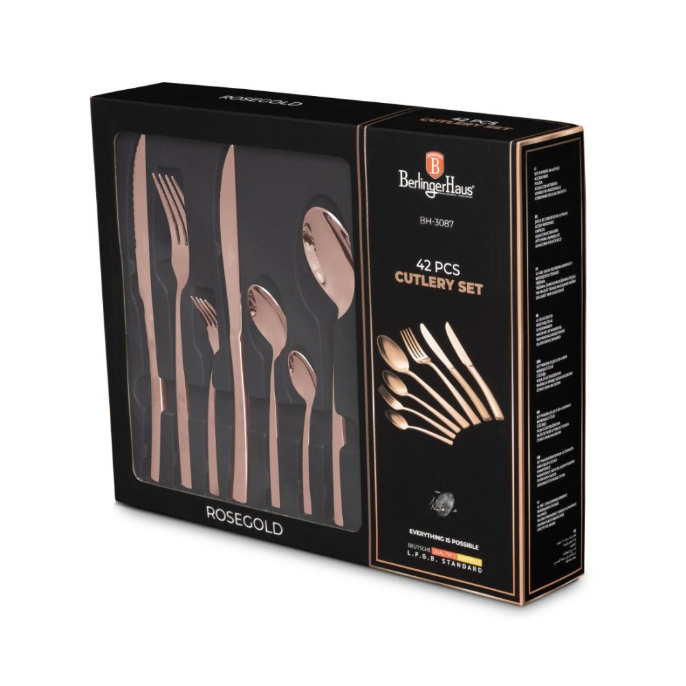 BERLINGERHAUS Sada příborů se steakovým nožem 42 ks nerez leštěný povrch Rosegold Collection BH-3087