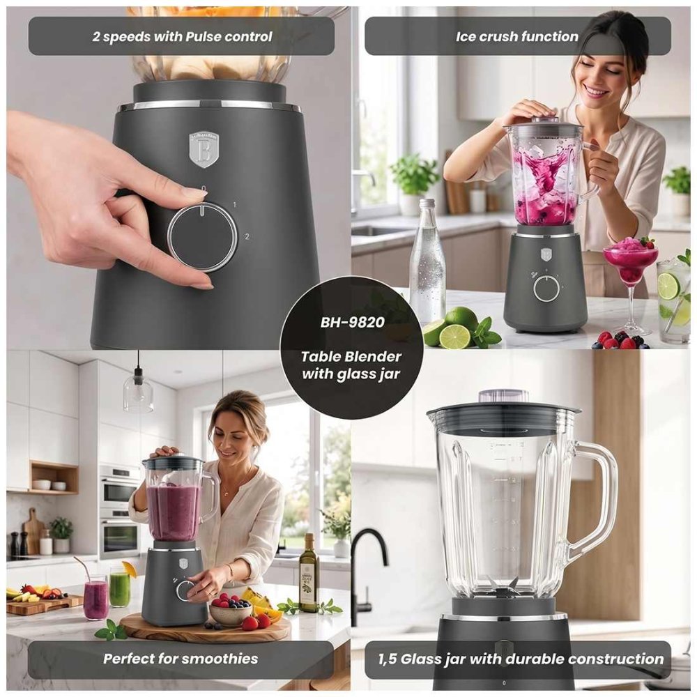 BERLINGERHAUS Stolní mixér 1000 W se skleněnou nádobou 1,5 l Antracit Collection BH-9820